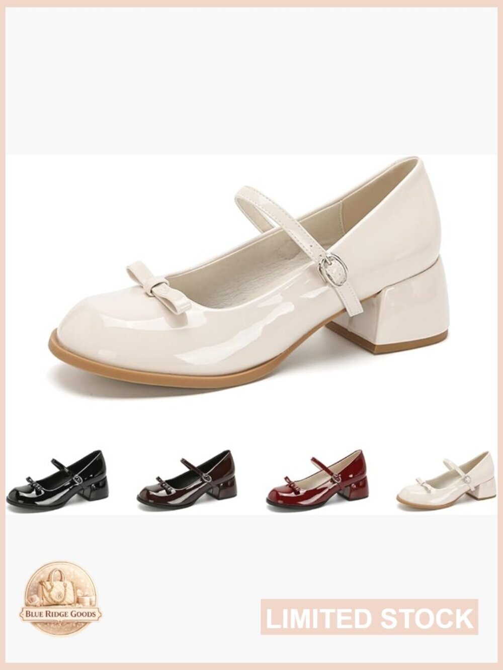 Patent Leather Low Chunky Block Heel Mary Jane Pumps Work Office Wedding Shoes
